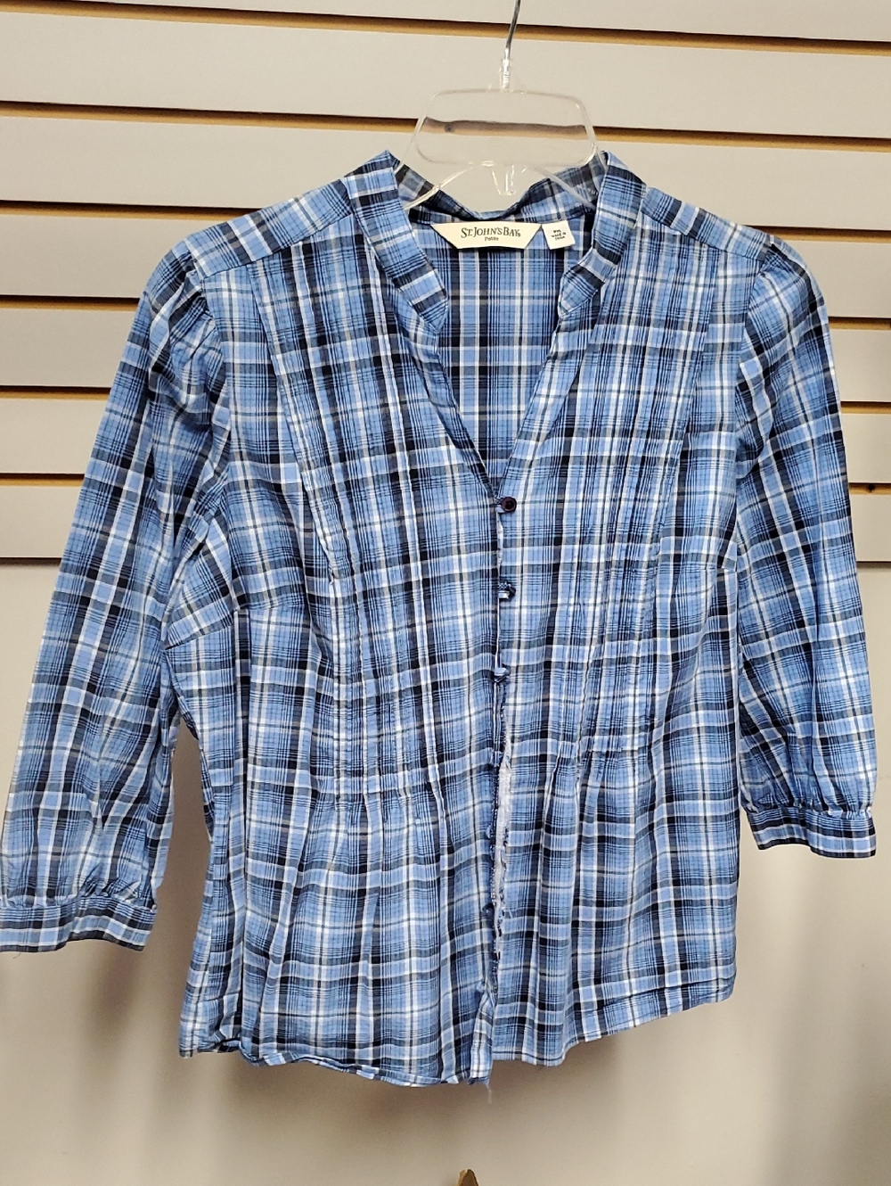 St. John's Bay Blue Plaid Women's Button-Front Shirt